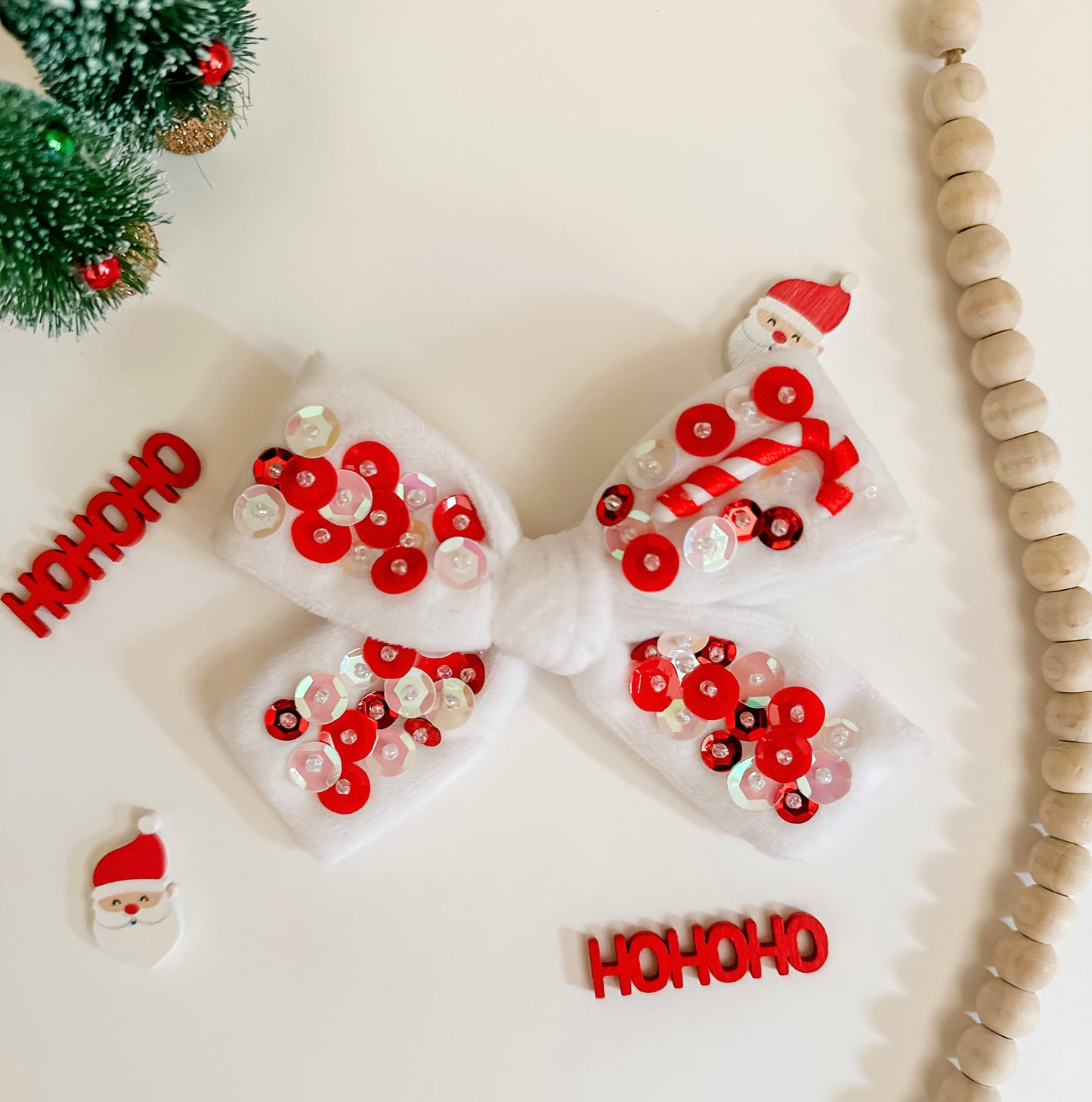 Christmas Candy Cane Sequin Bow