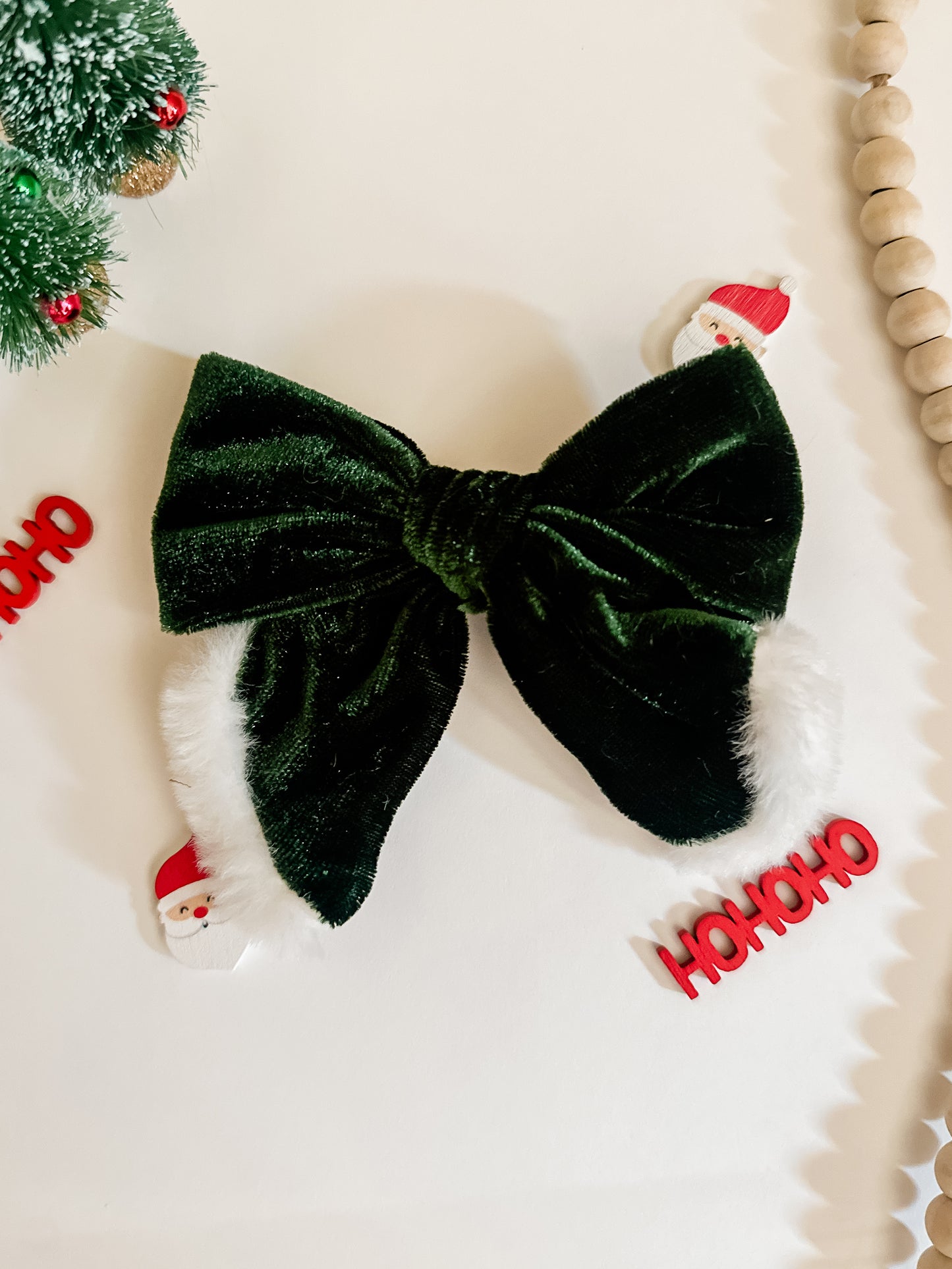 Green Velvet Hair Bow